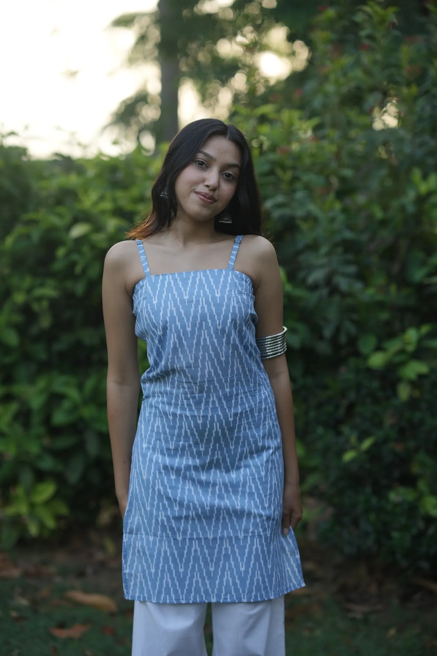 Dusty Blue Ikat Cotton Corset Kurti