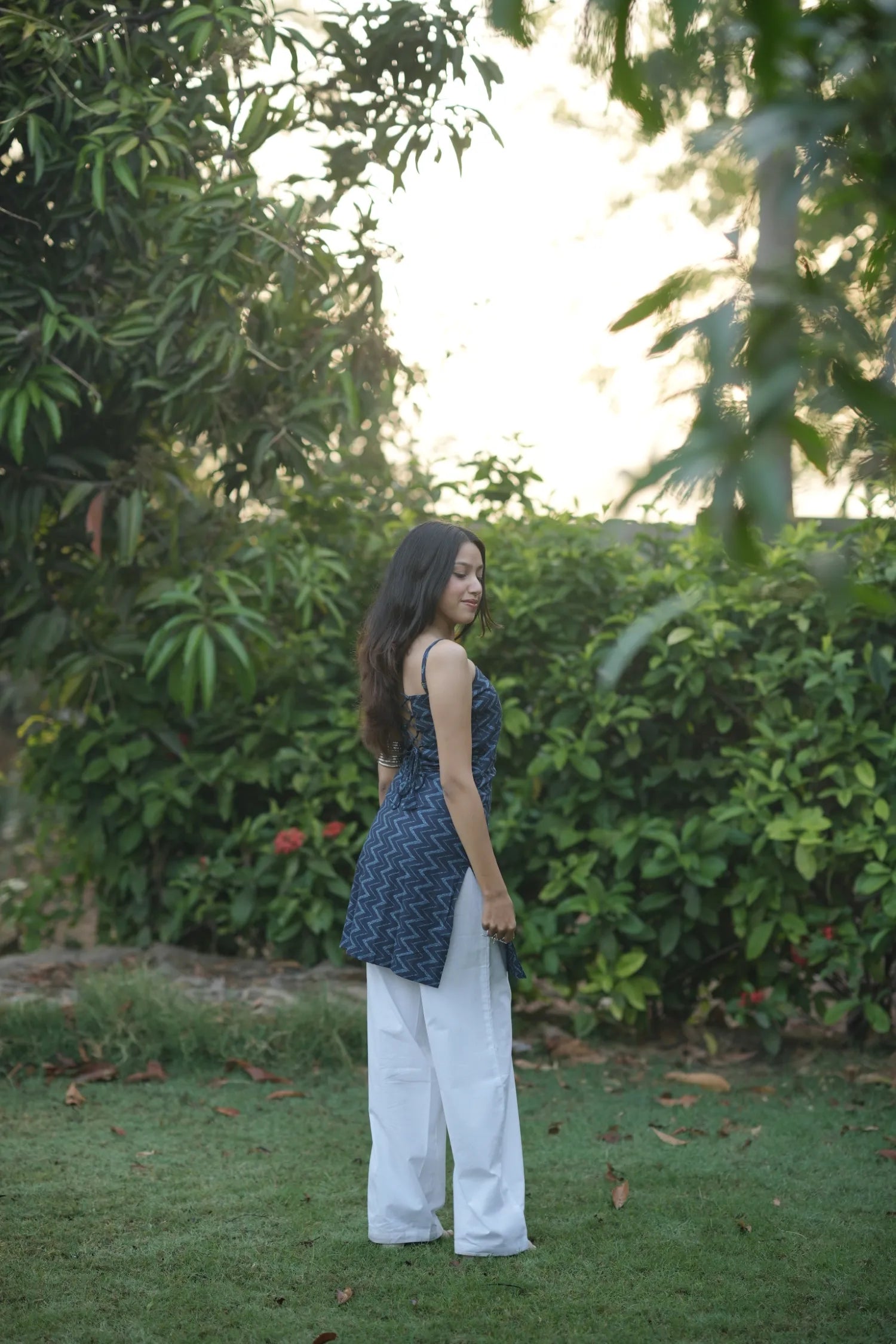 Midnight Blue Zigzag Corset Kurti