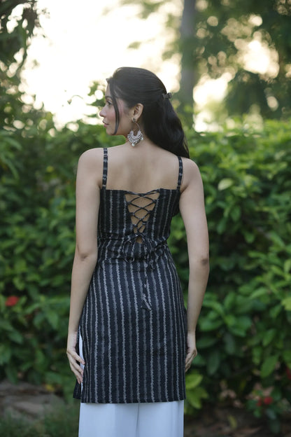 Black Vertical Pattern Corset Kurti