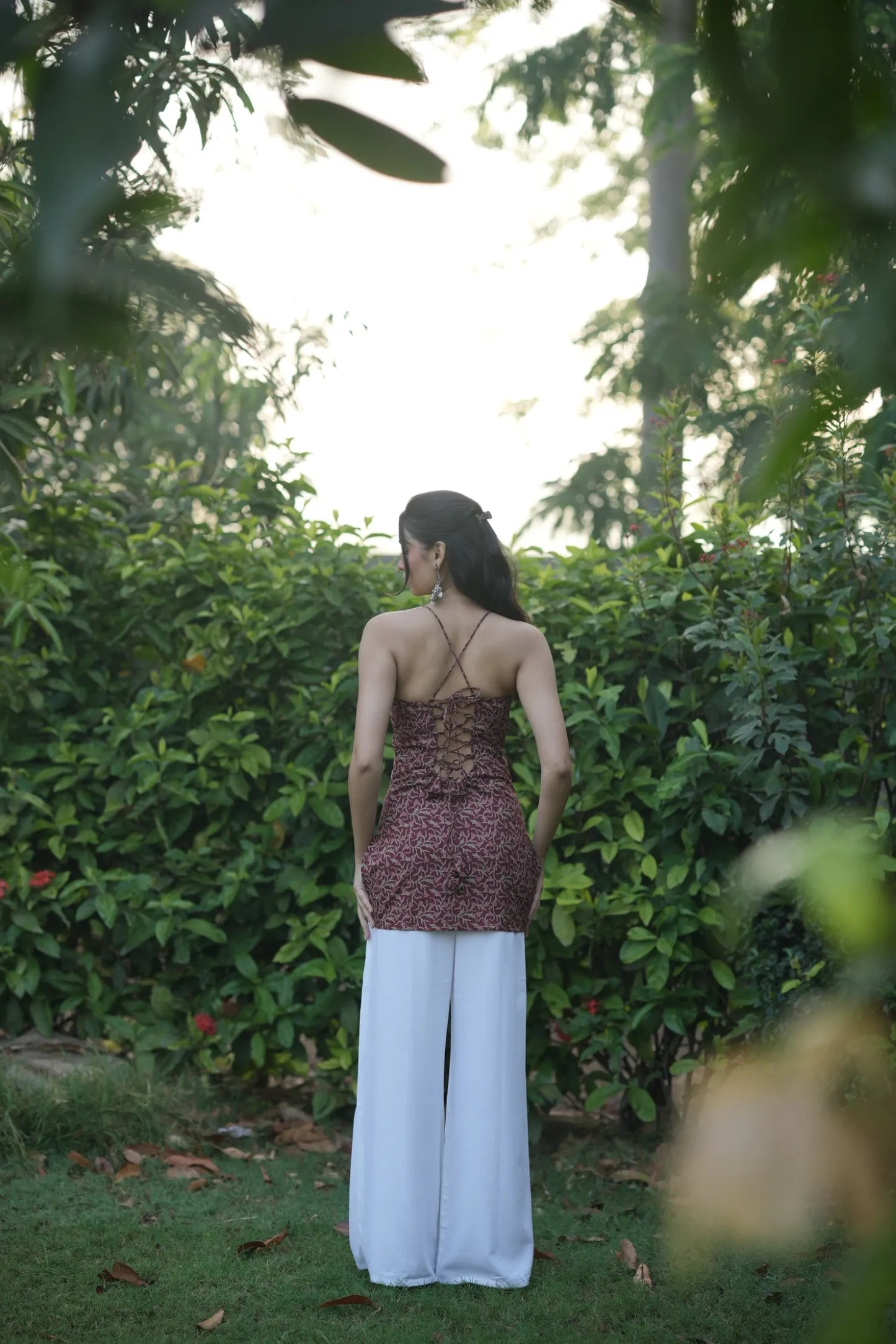 Wine Red Halter Neck Corset Kurti