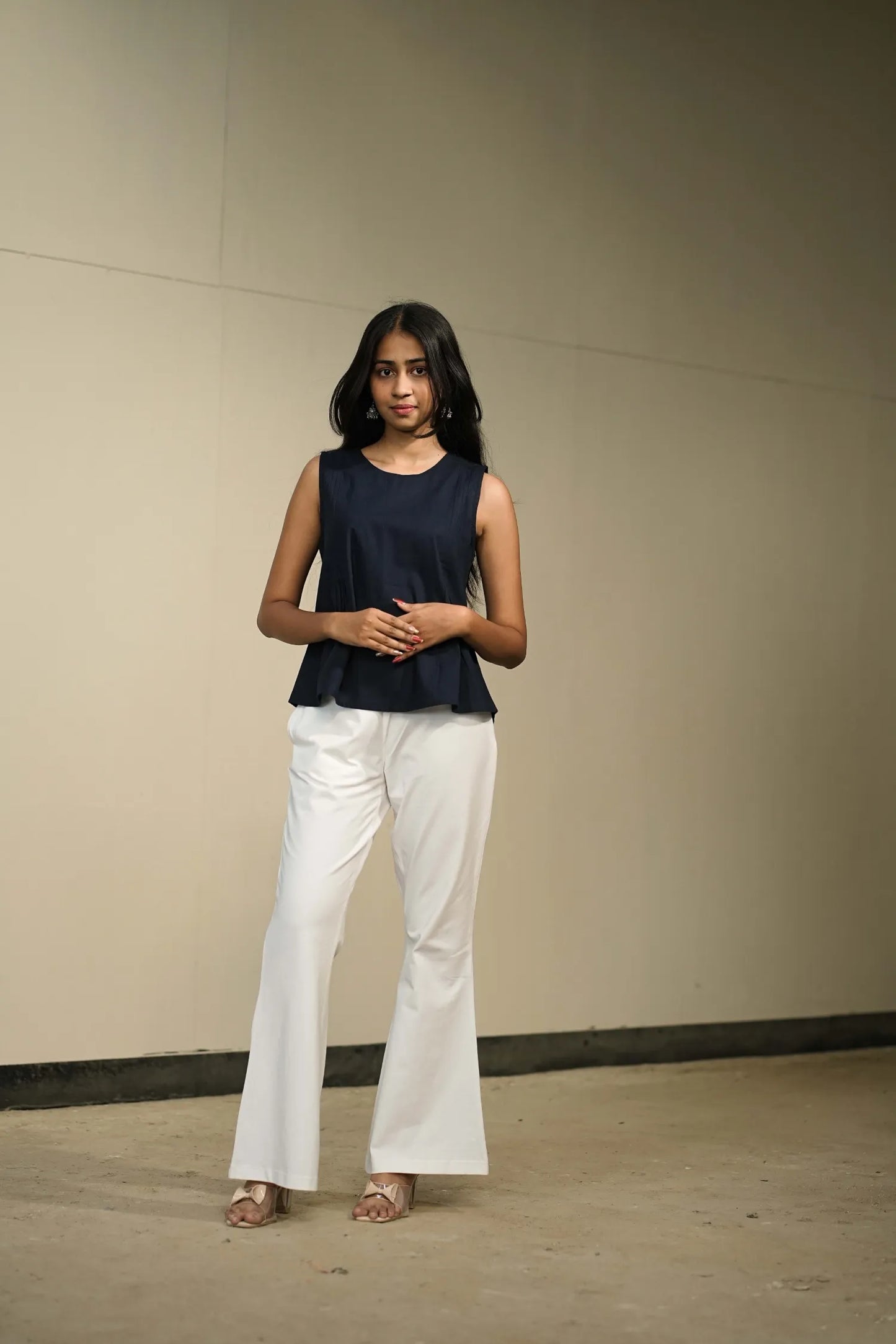 Navy Blue Handloom Cotton Sleeveless Top