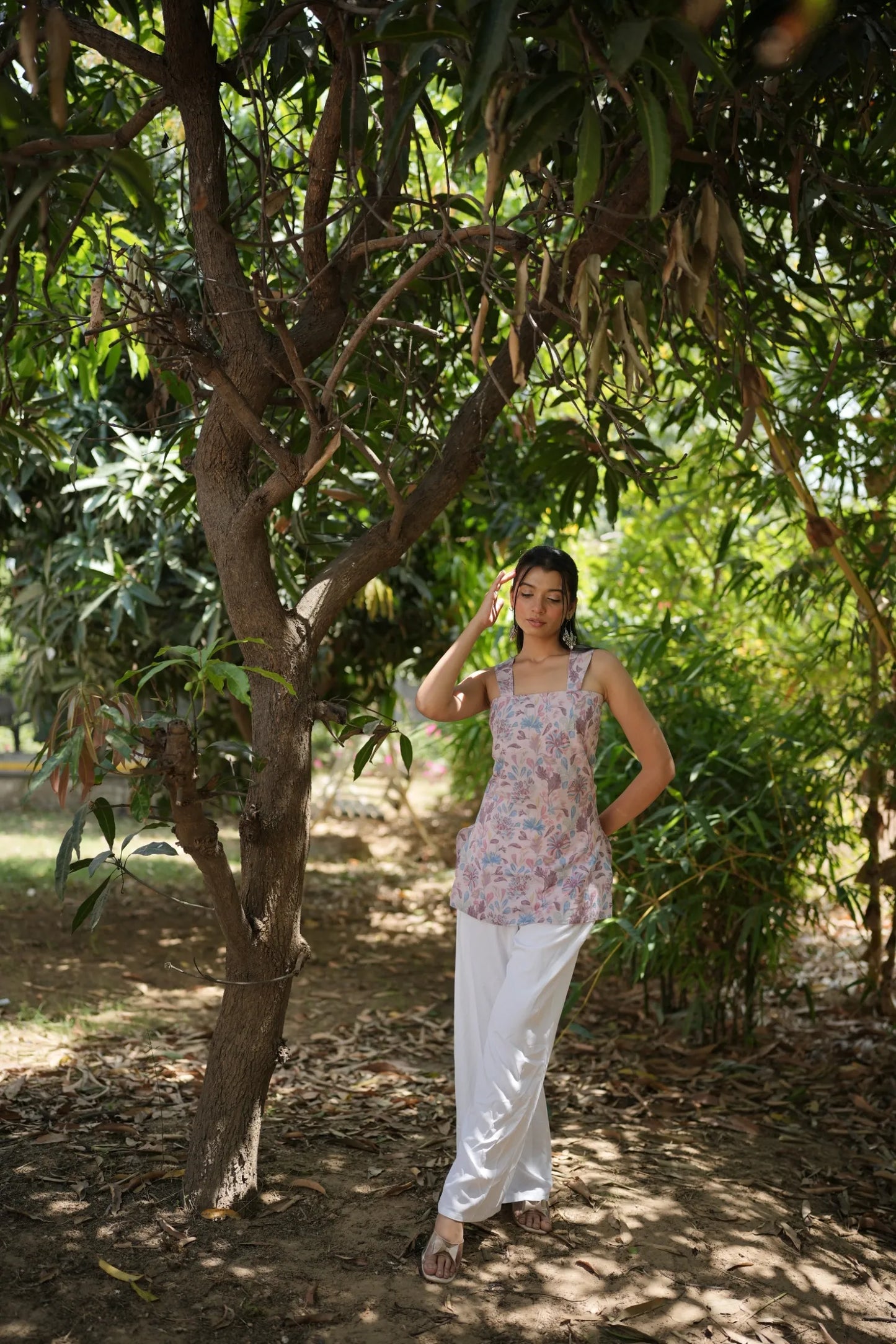 Lilac Floral Sleeveless Corset Kurti