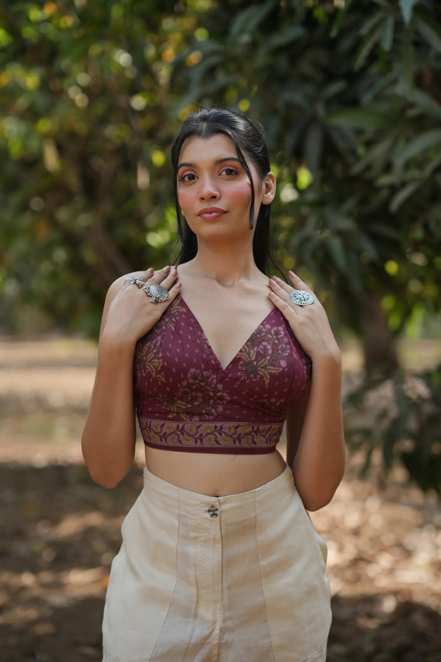 Wine Floral Buta Bralette