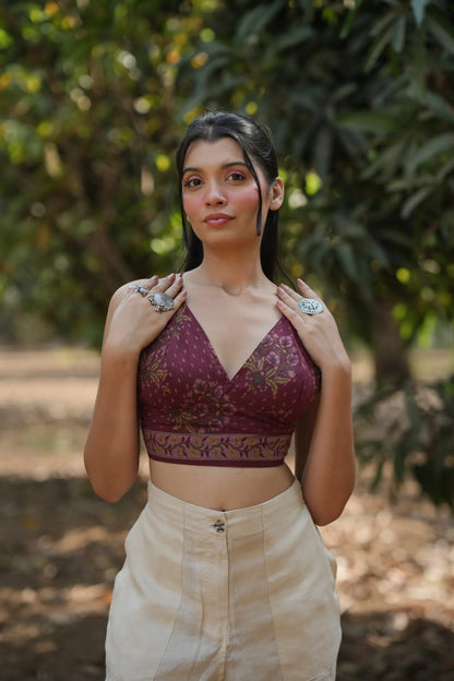 Wine Floral Buta Bralette
