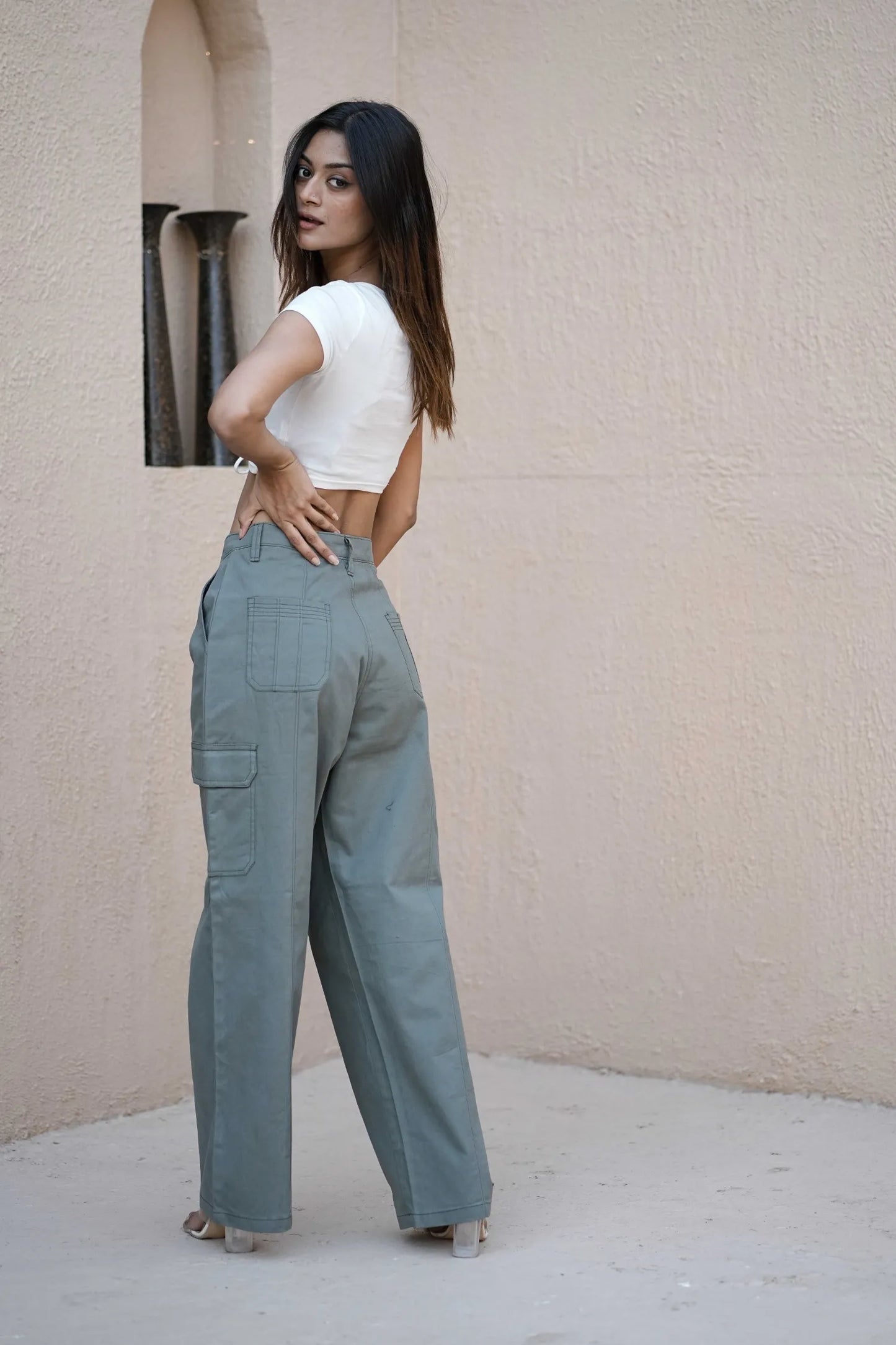 Women’s High-Waist Straight Fit Utility Cargo Pants Green