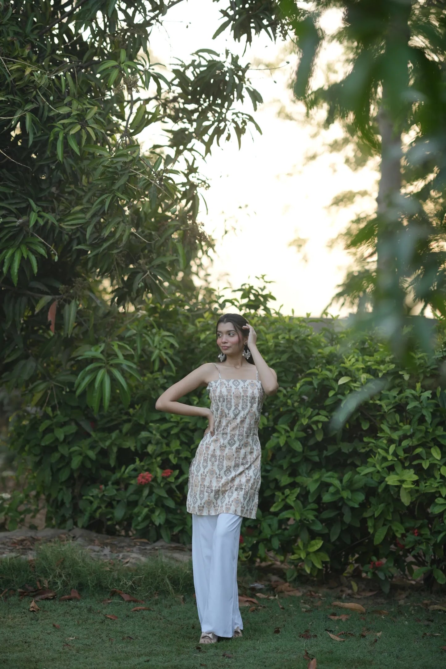 Ivory Beige Ikat Corset Kurti