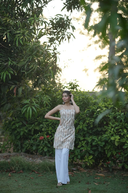 Ivory Beige Ikat Corset Kurti