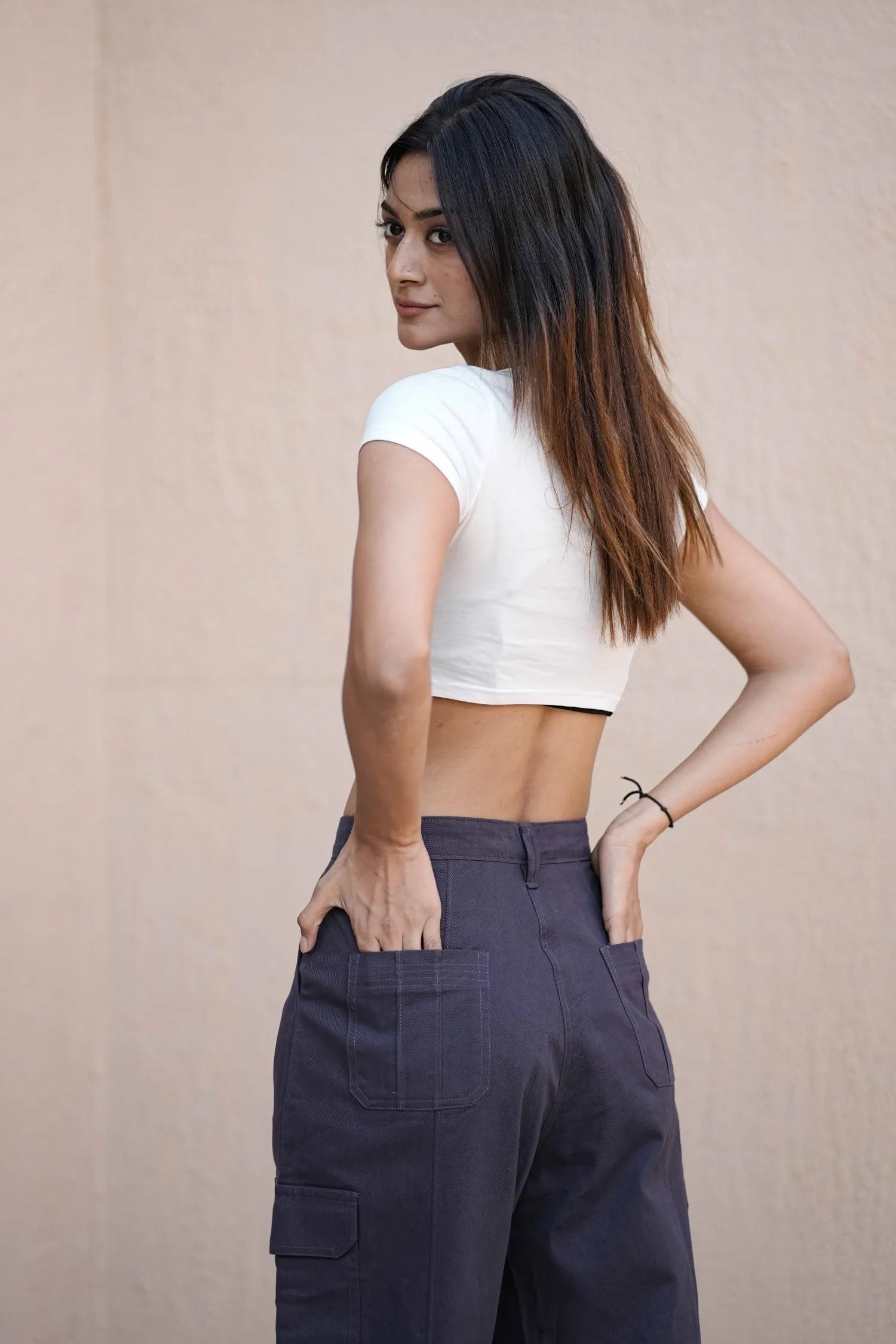 Women’s High-Waist Straight Fit Utility Cargo Pants Navy Blue