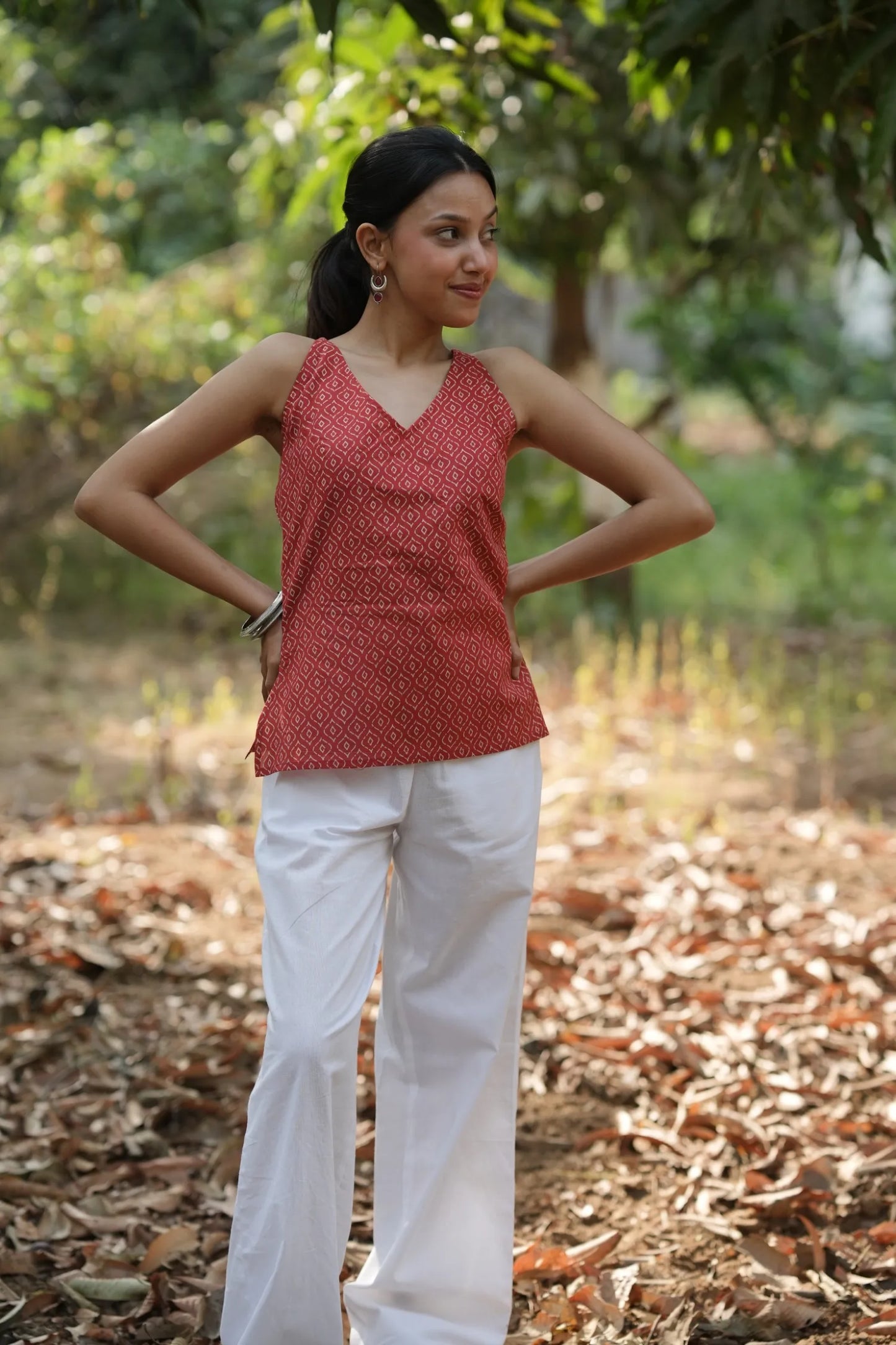 Red Motif Strap Top