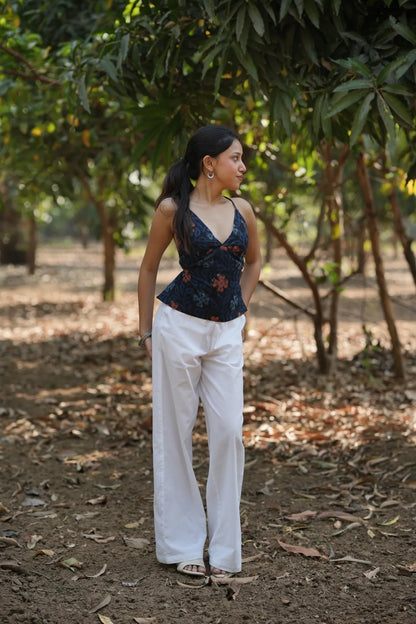 Navy Floral Tie Back Top