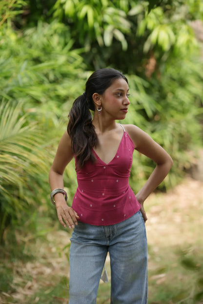 Hot Pink Buta Tie Back Top