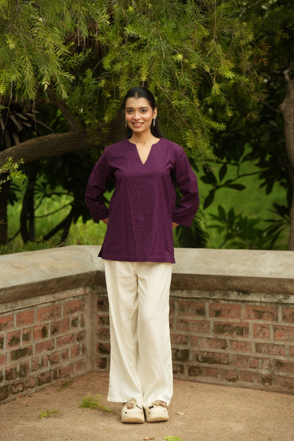 Wine Cotton Short Kurta