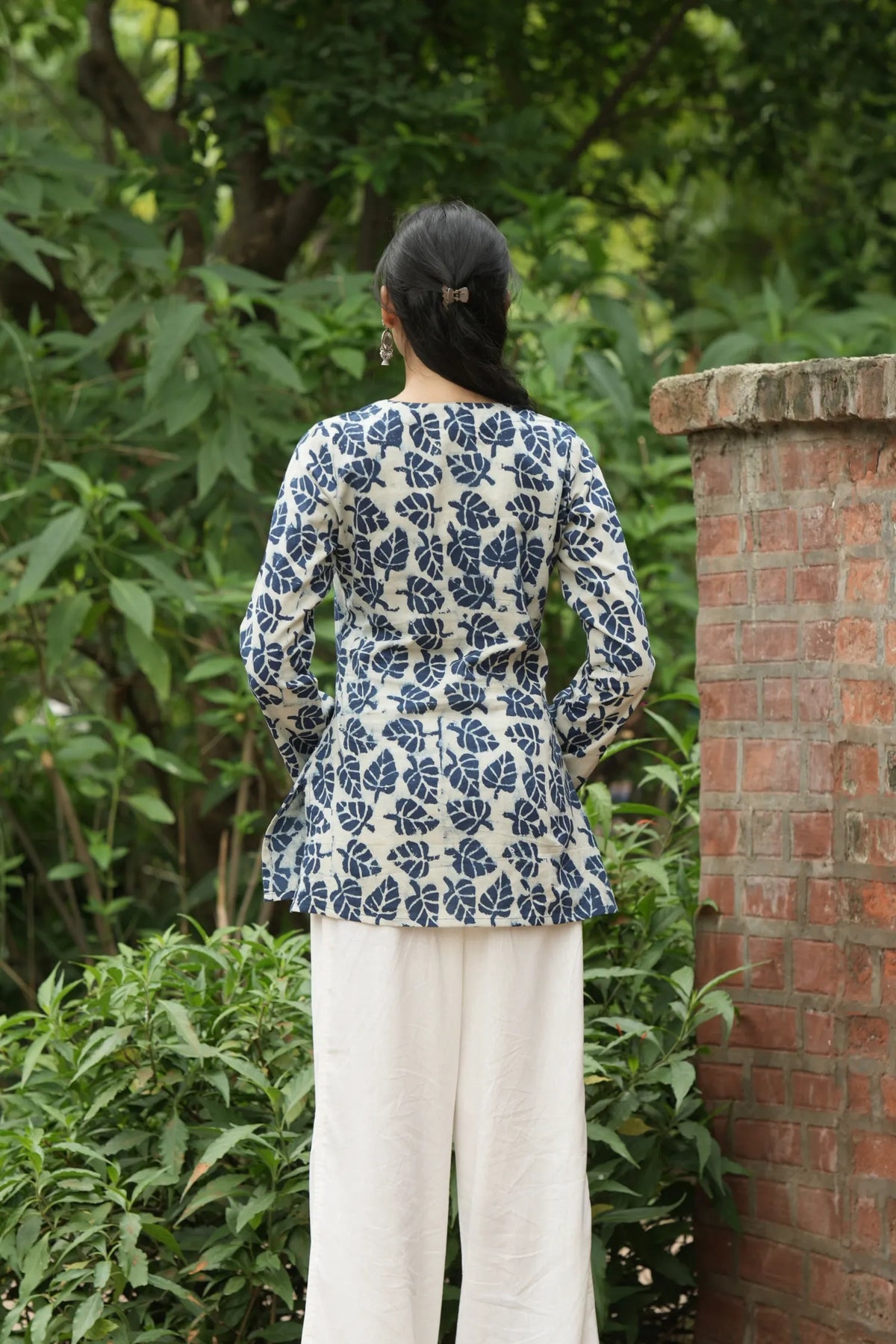 Ivory Navy Leaf Print Kurti
