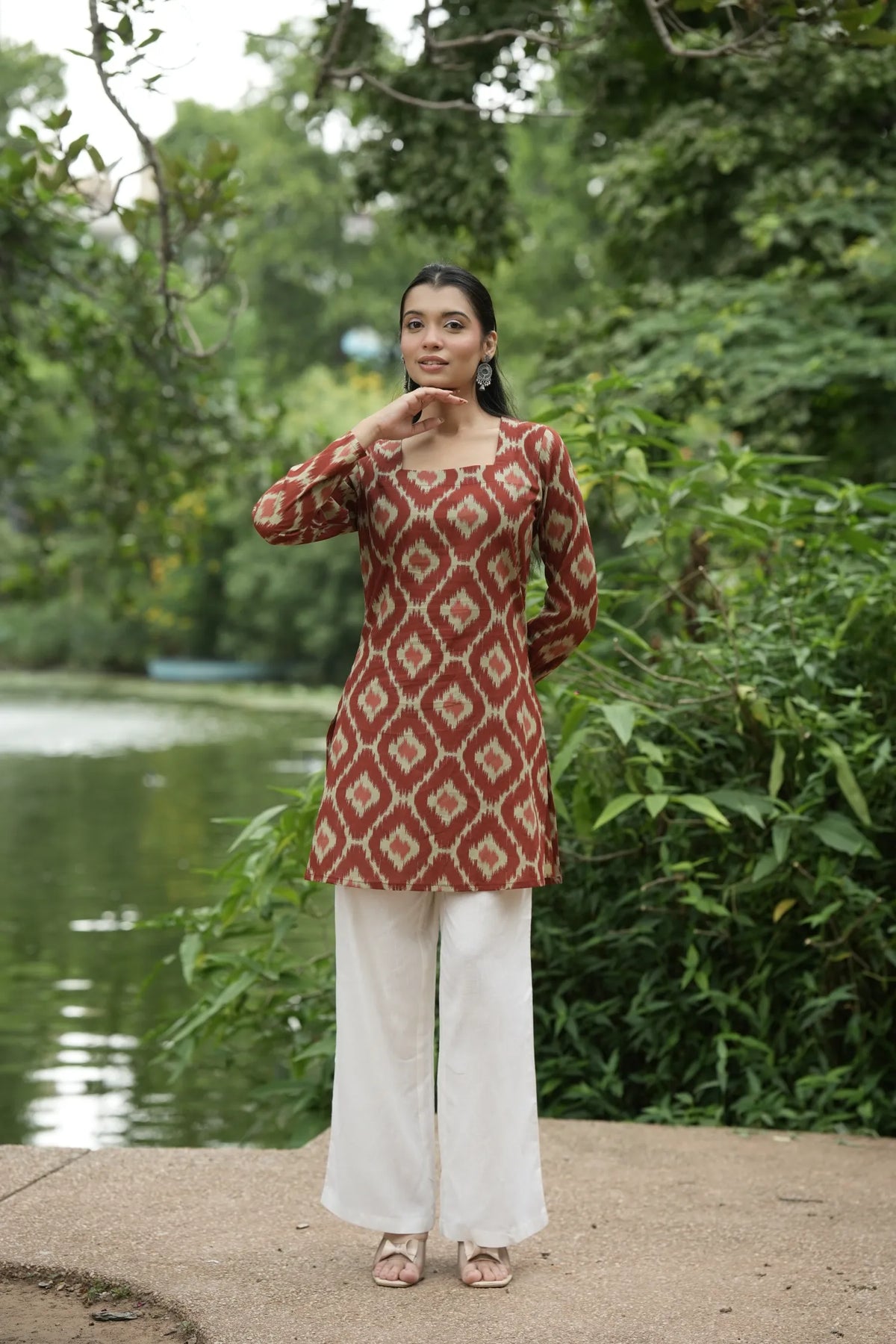 Maroon Red Ikat Print Kurti