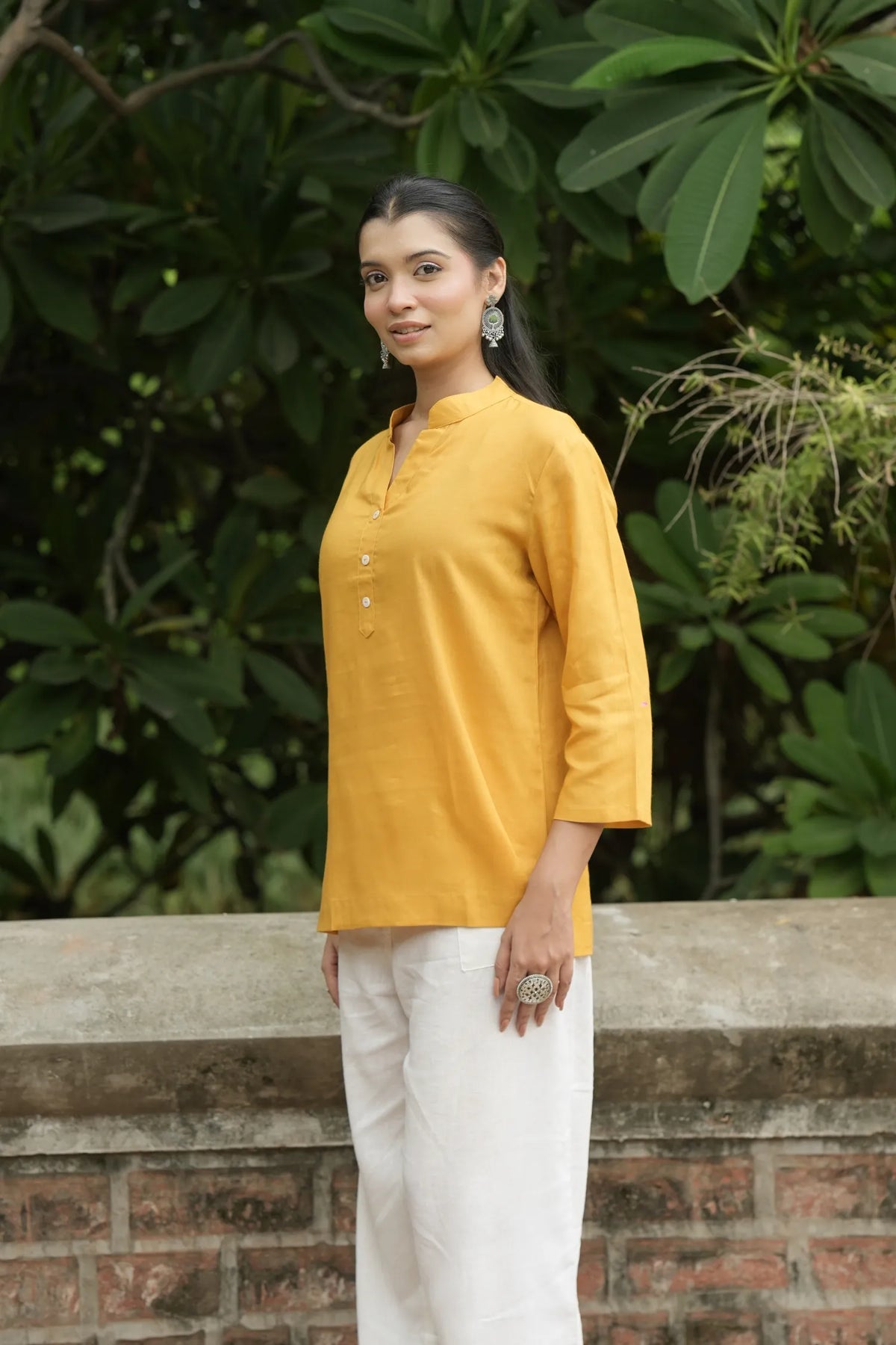 Mustard Yellow Linen Short Kurta