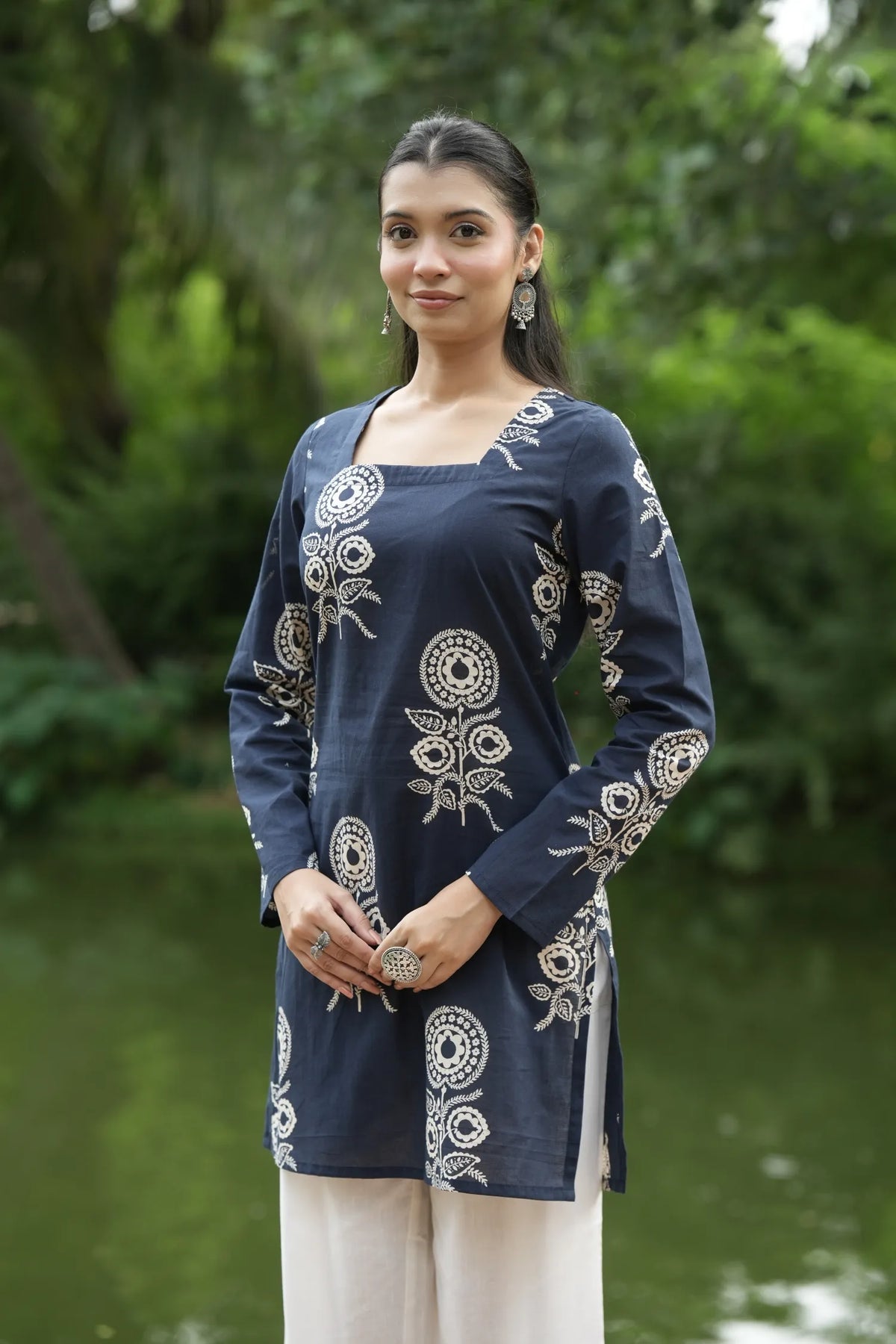 Navy Blue Ivory Motif Kurti