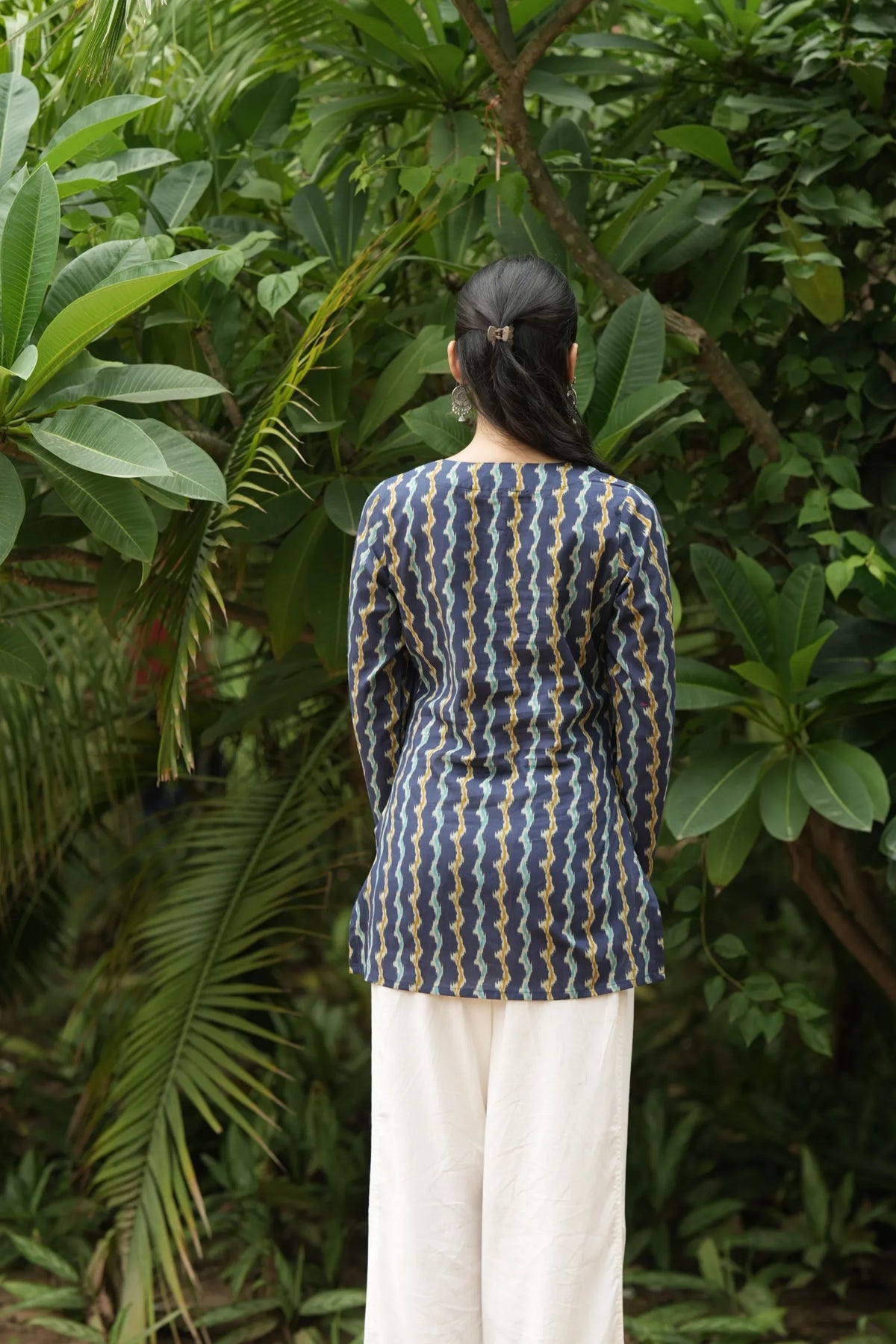 Navy Blue Wave Ikat Print Kurti