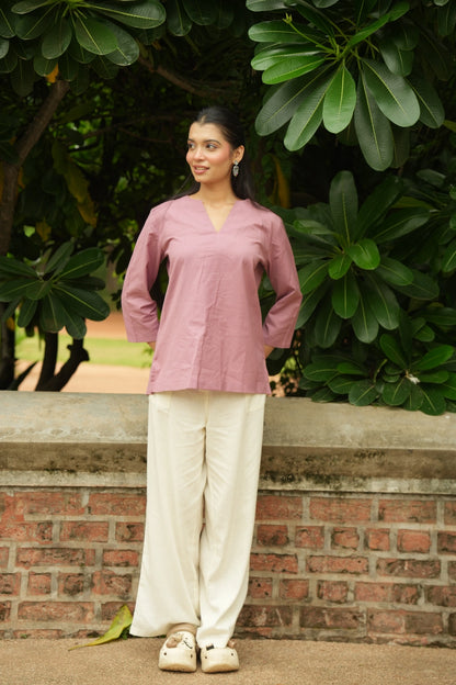 Pink Cotton Short Kurta