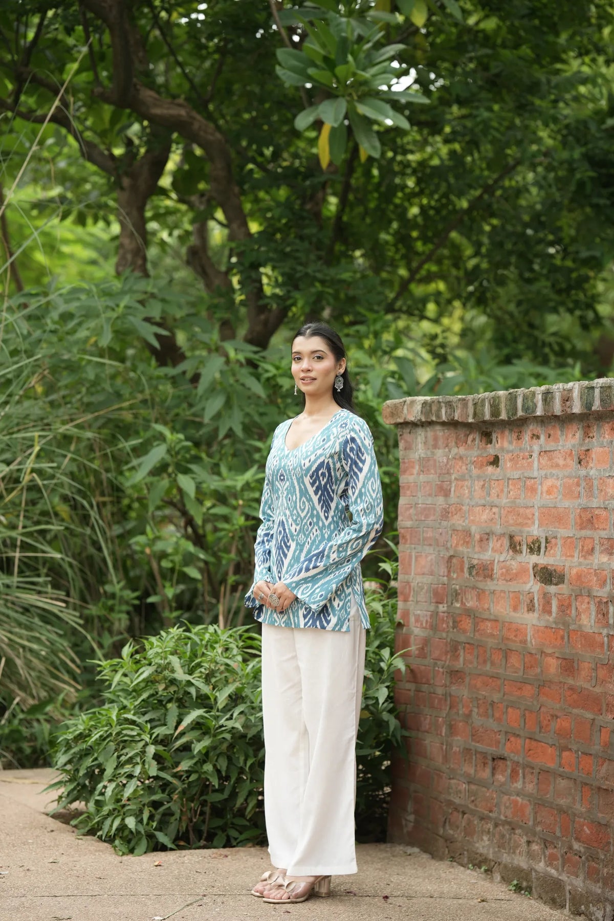 Sky Blue Navy Ikat Print Kurti