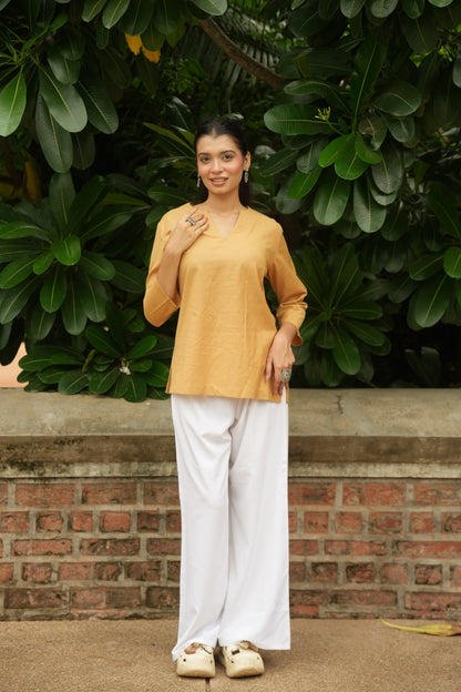 Yellow Cotton Short Kurta