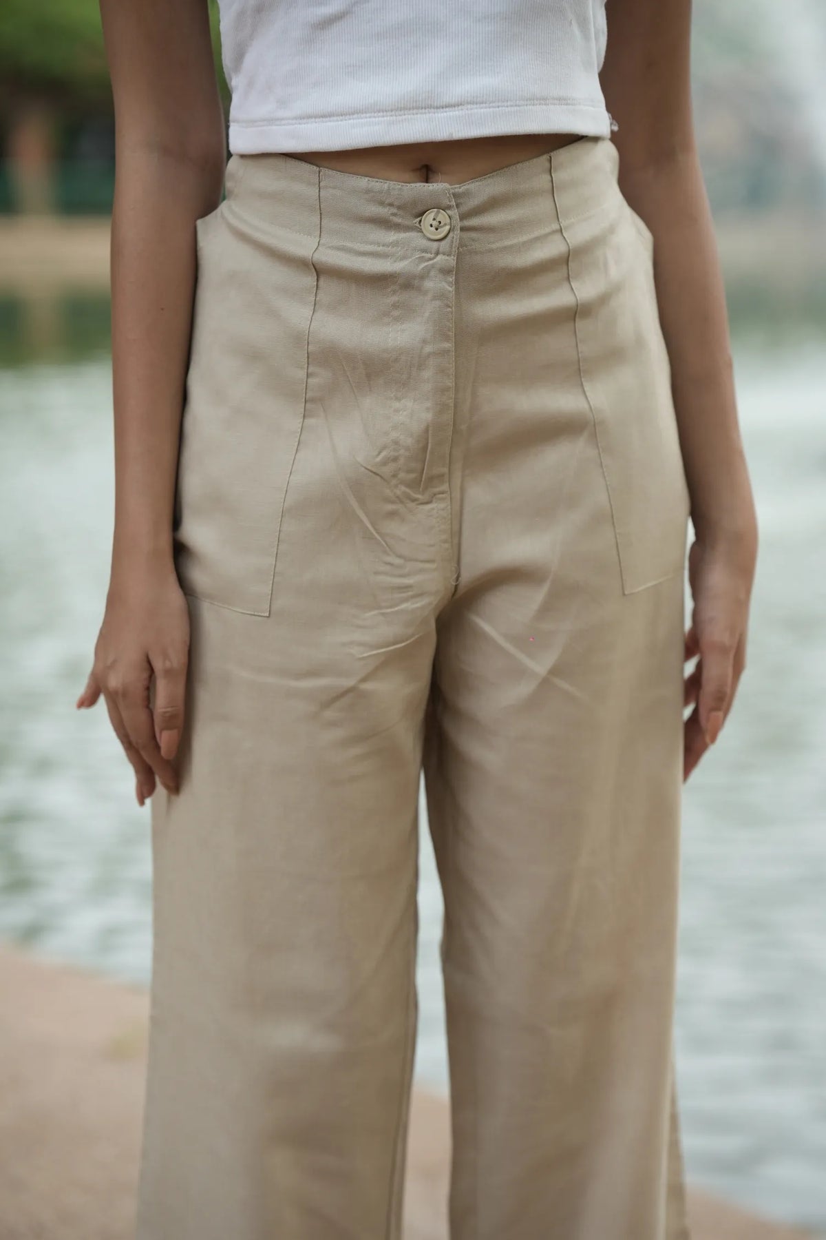 Beige Airy Linen Pants