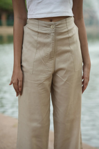 Beige Airy Linen Pants