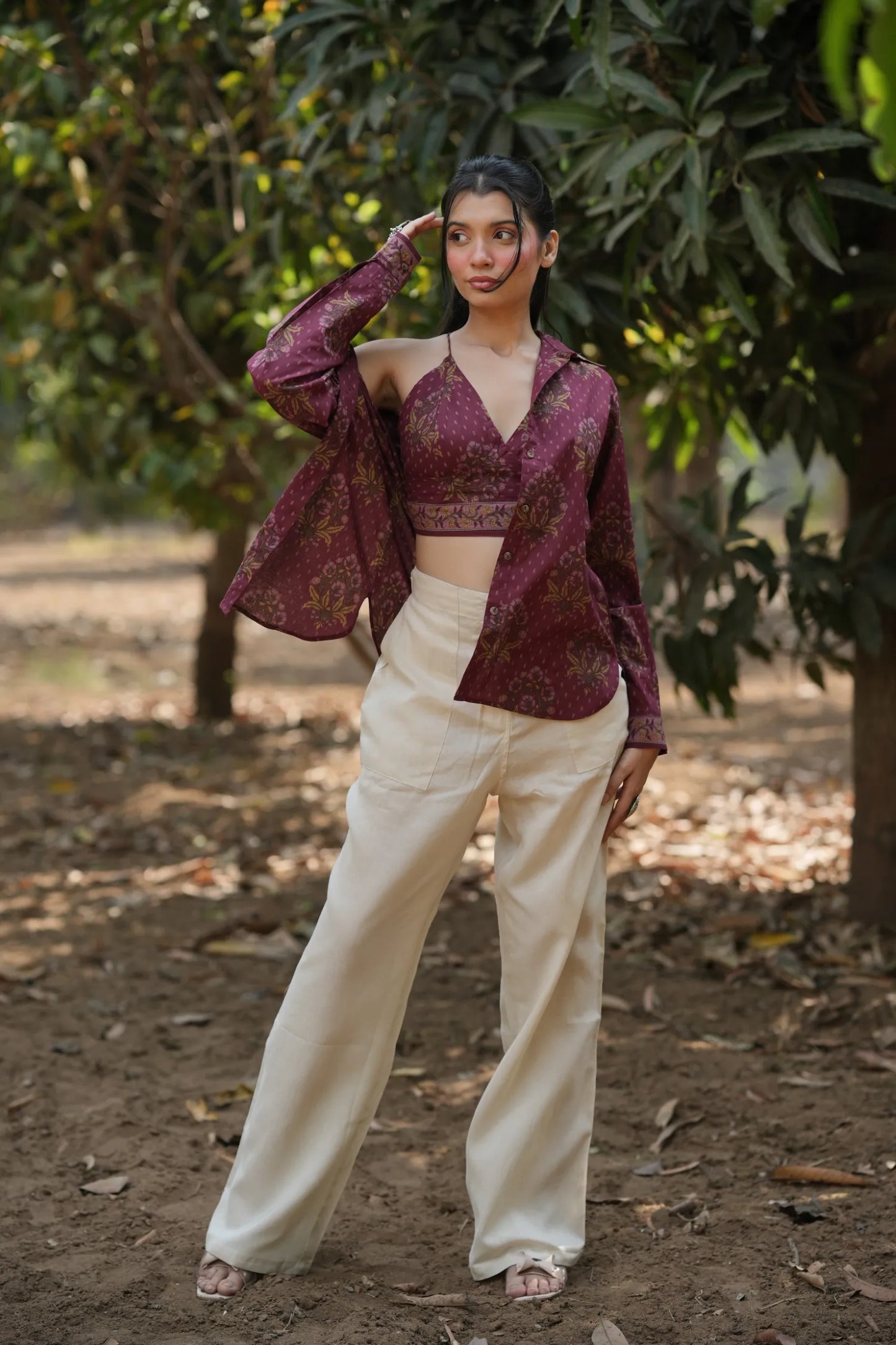 Wine Buta Bralette & Shirt Set