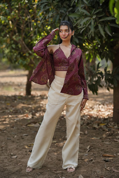 Wine Buta Bralette & Shirt Set