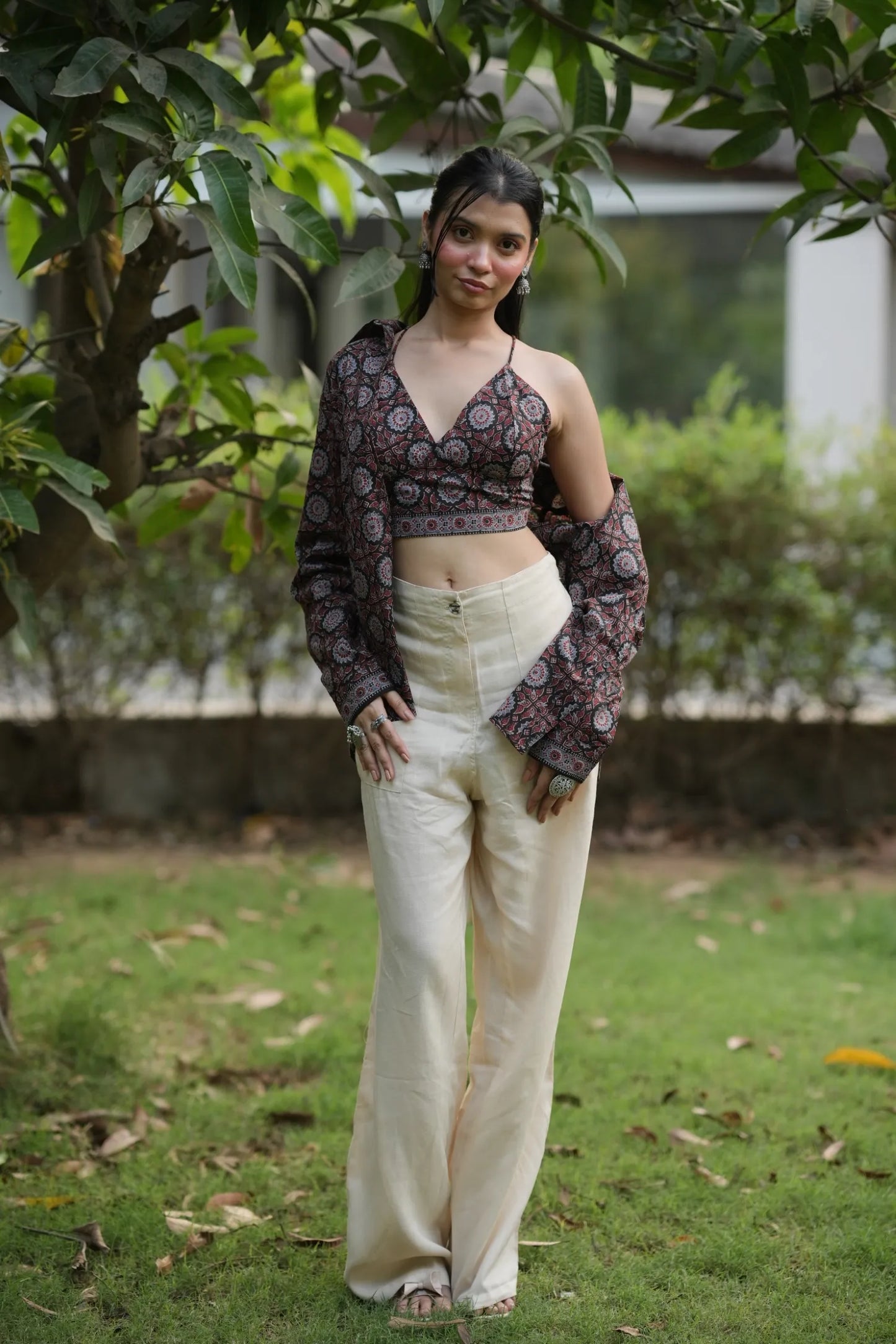 Black Ajrakh Bralette & Shirt Set