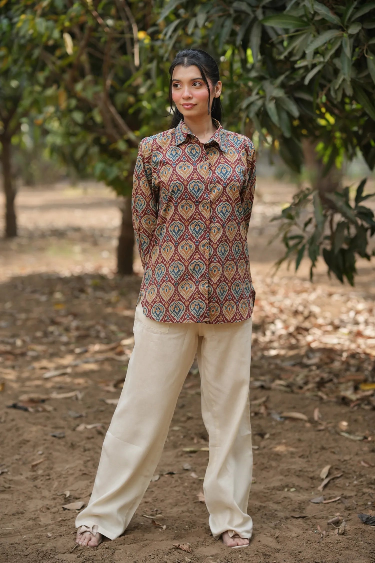 Rust Ikat Cotton Shirt