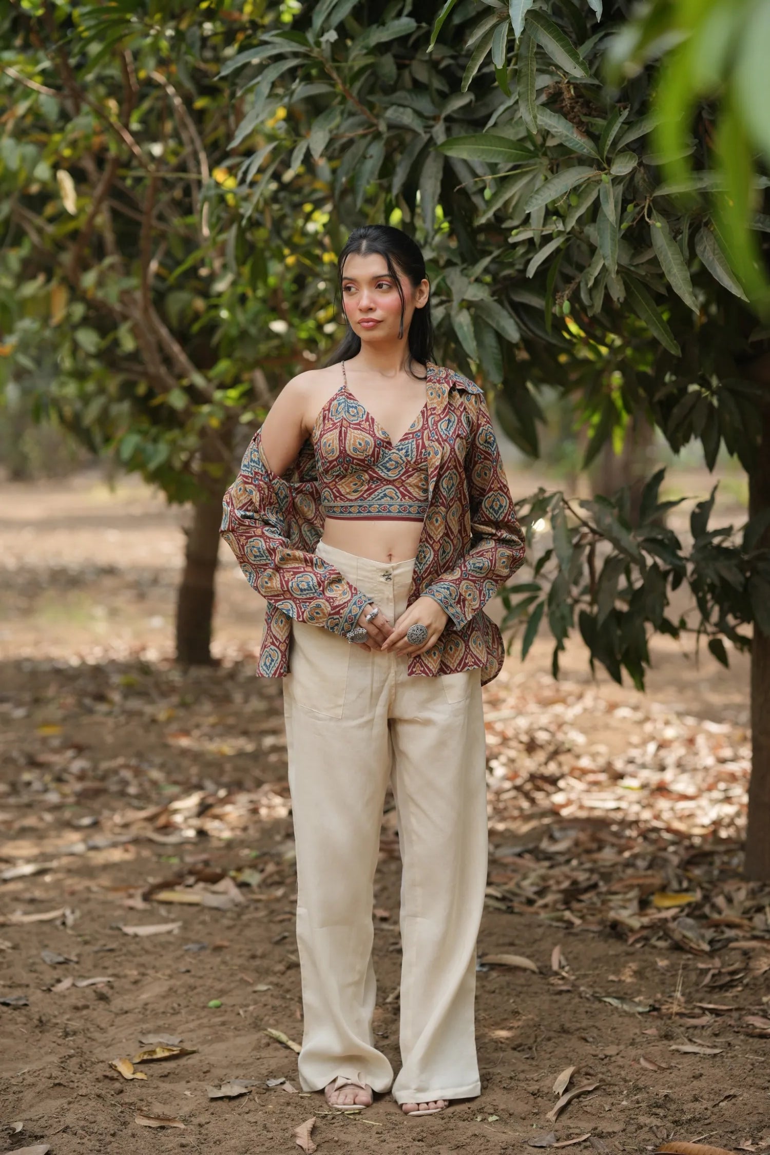 Rust Ikat Bralette & Shirt Set