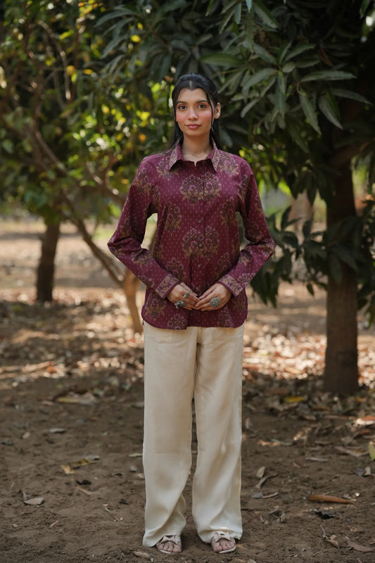 Wine Floral Cotton Shirt