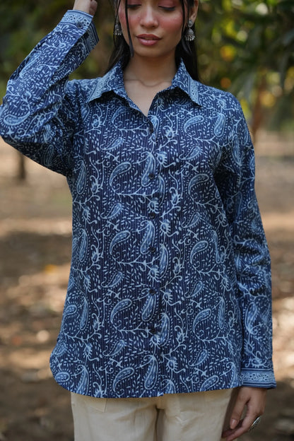 Indigo Paisley Cotton Shirt