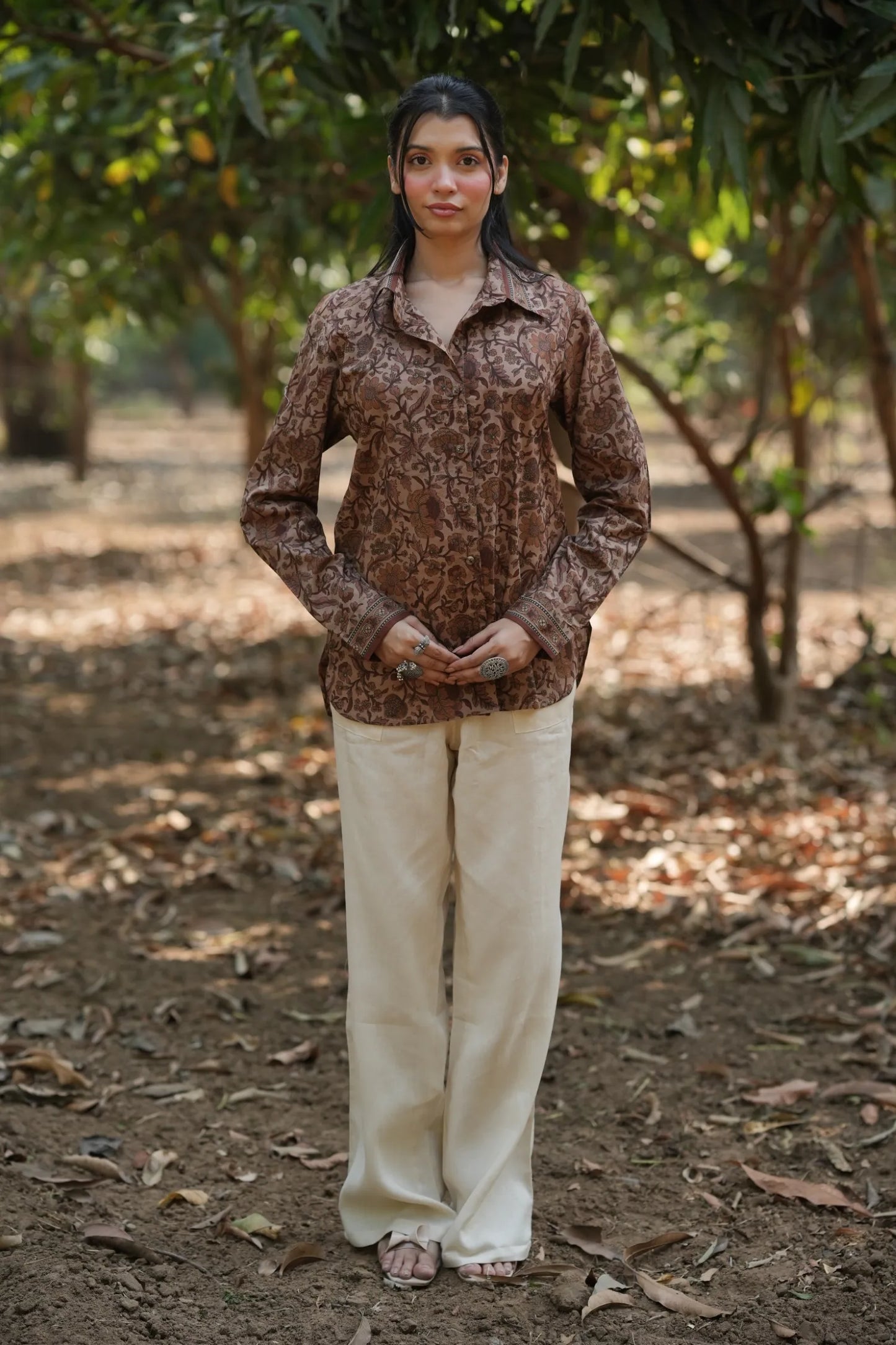 Mocha Bloom Cotton Shirt