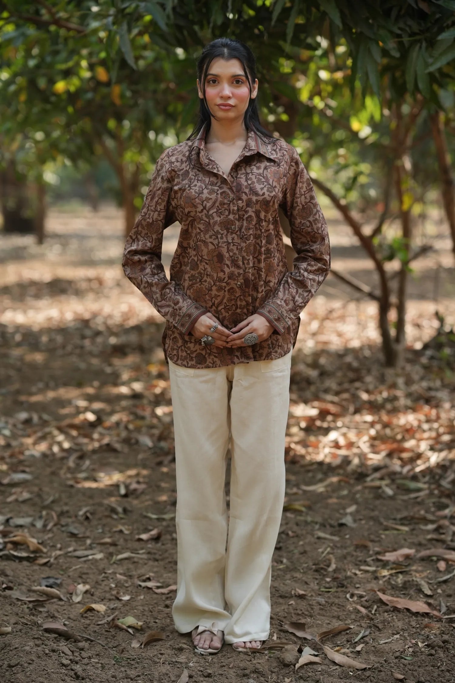 Mocha Bloom Cotton Shirt