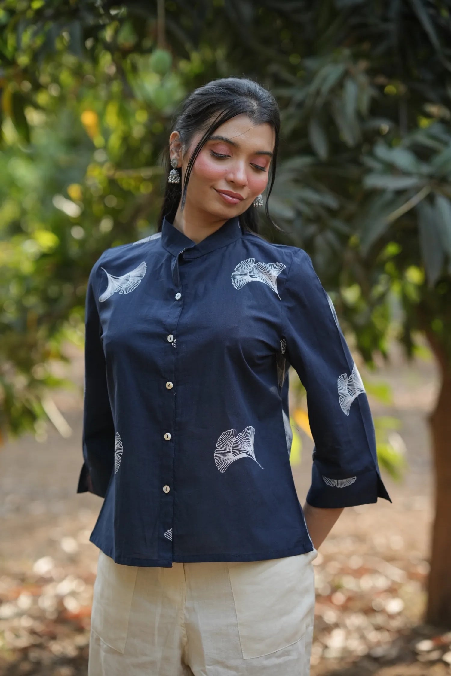 Midnight Leaf Cotton Shirt