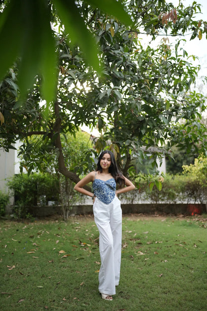 Dusty Blue Floral Sweetheart Handkerchief Corset Top