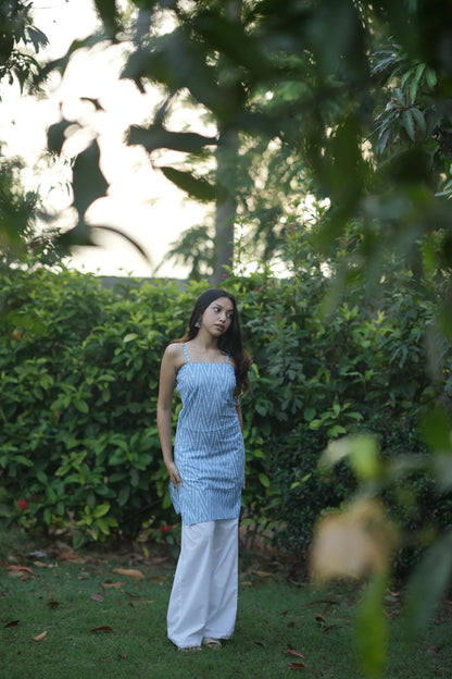 Dusty Blue Ikat Cotton Corset Kurti
