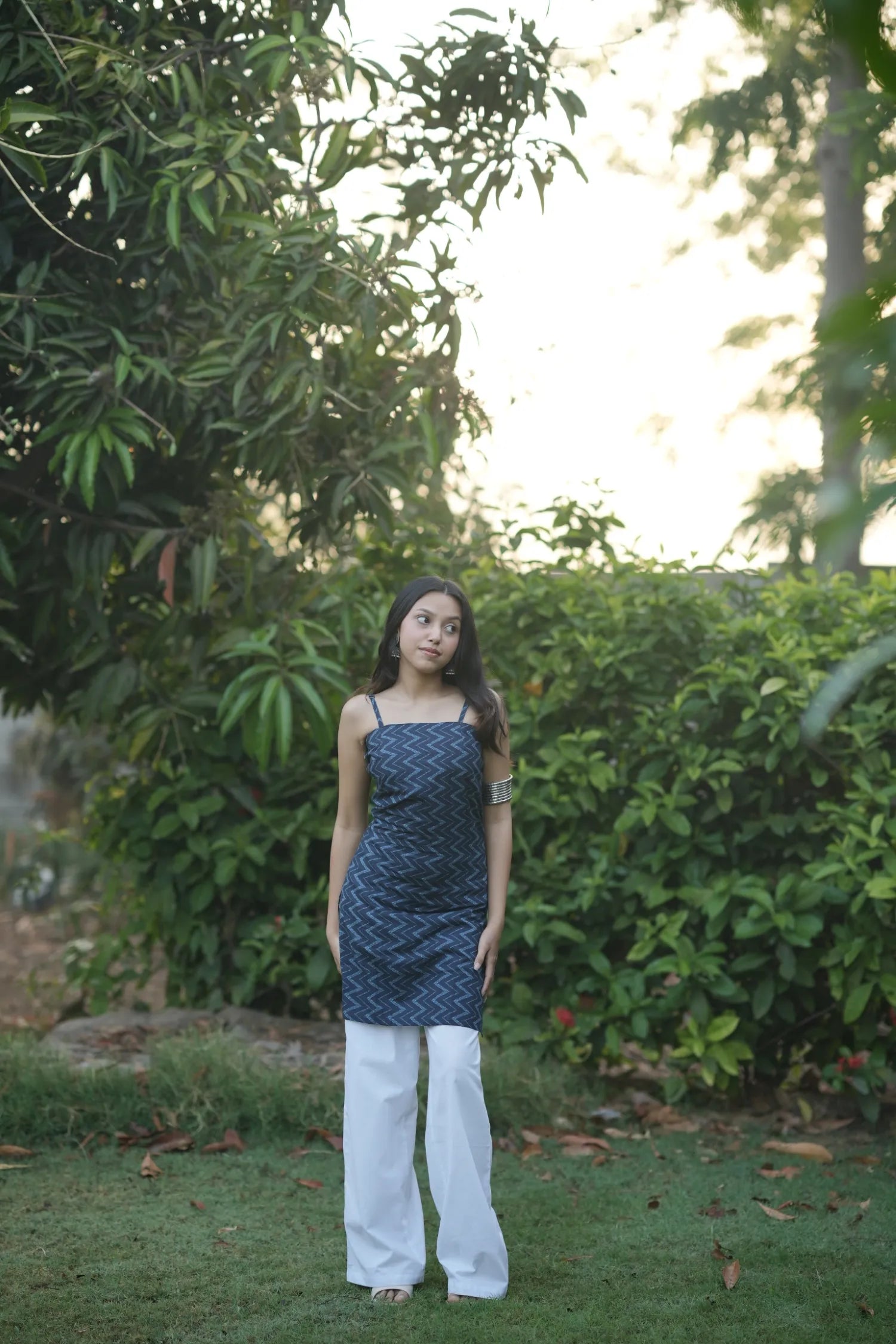 Midnight Blue Zigzag Corset Kurti