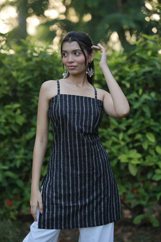 Black Vertical Pattern Corset Kurti