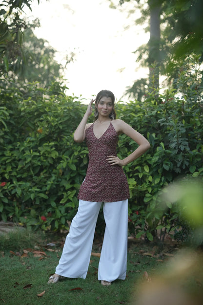 Wine Red Halter Neck Corset Kurti