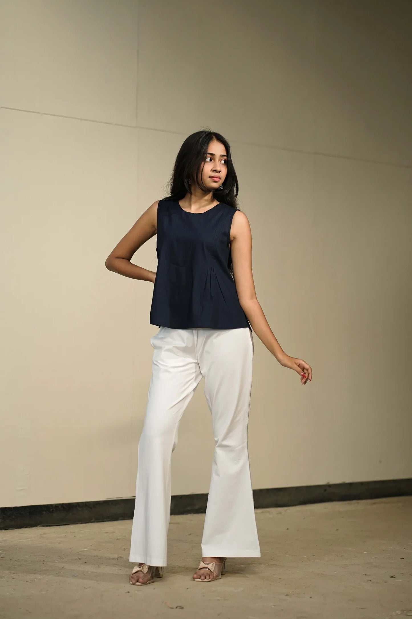 Navy Blue Handloom Cotton Sleeveless Top