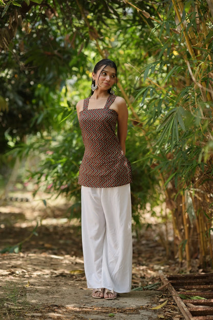 Brick Red Chevron Sleeveless Corset Kurti