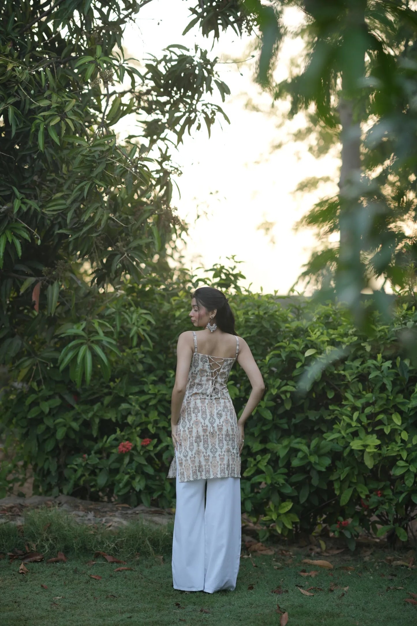 Ivory Beige Ikat Corset Kurti