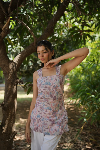 Lilac Floral Sleeveless Corset Kurti