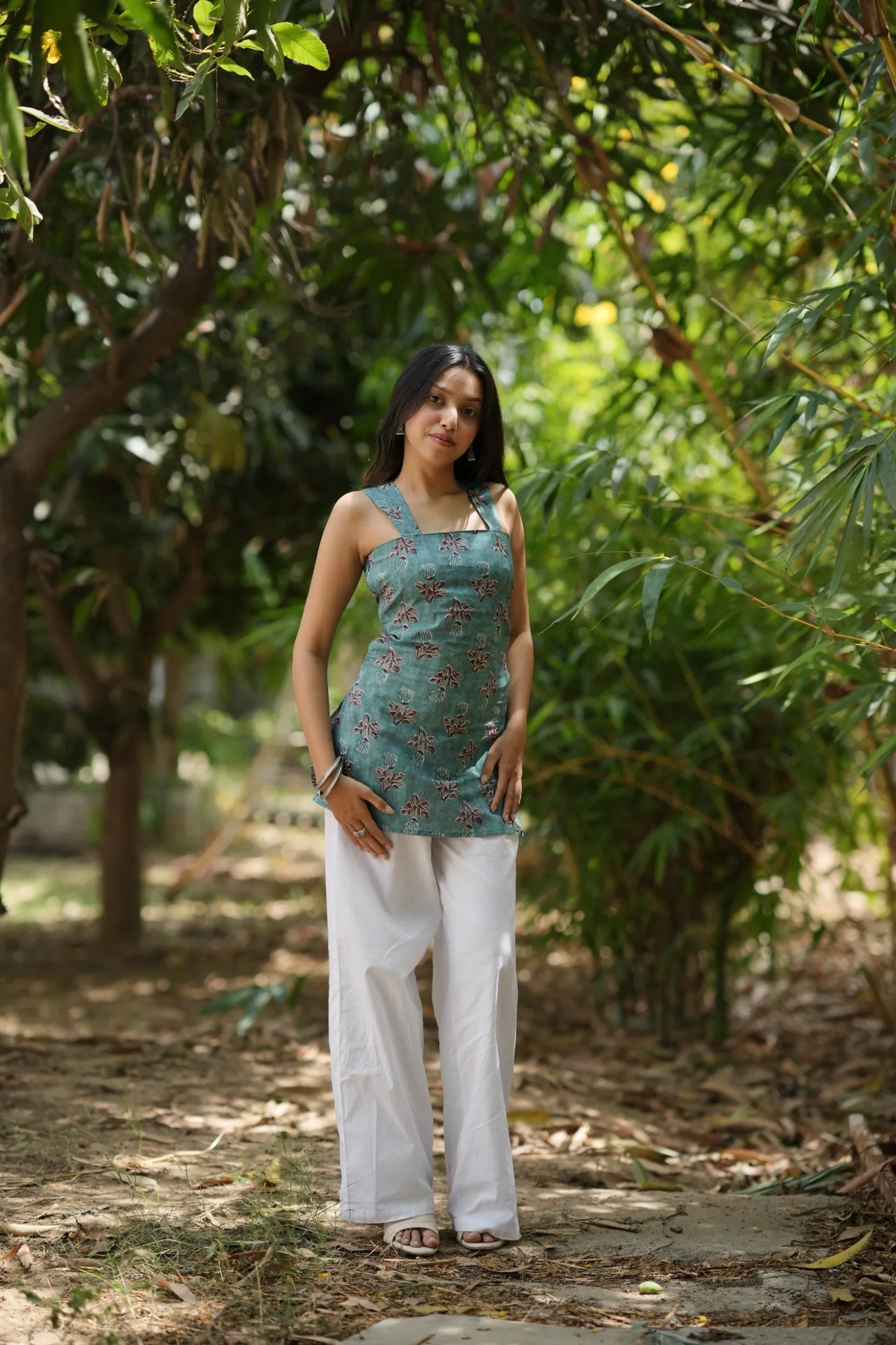 Blue Haze Floral Sleeveless Corset Kurti