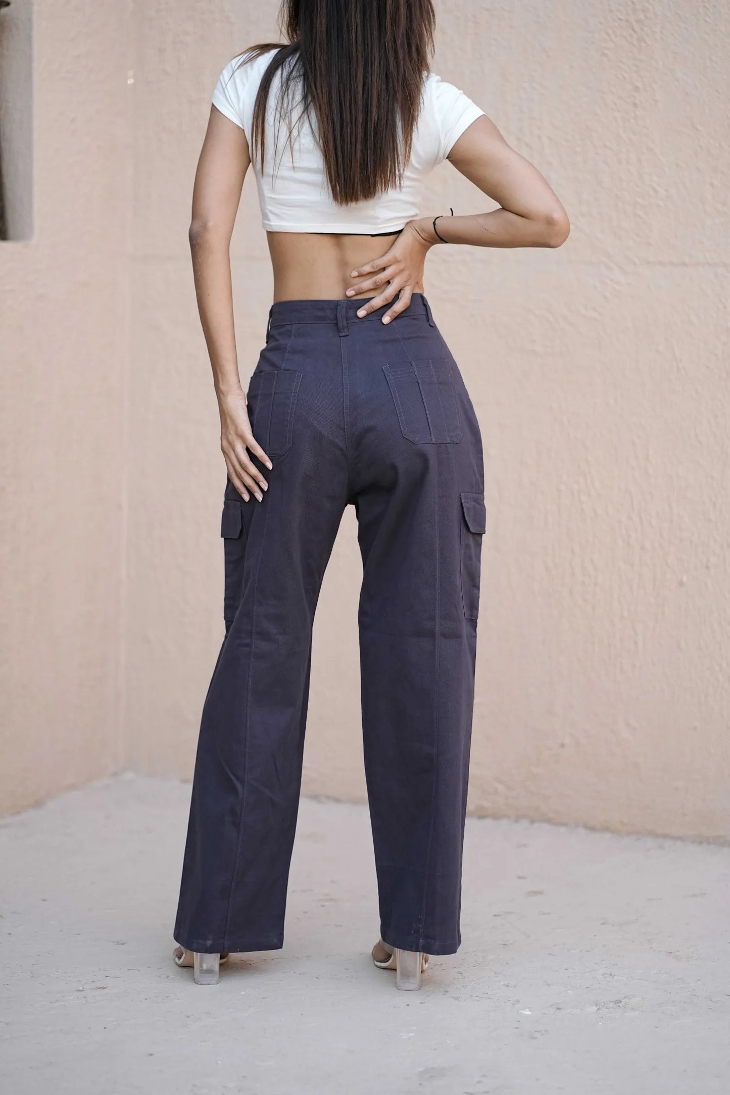 Women’s High-Waist Straight Fit Utility Cargo Pants Navy Blue