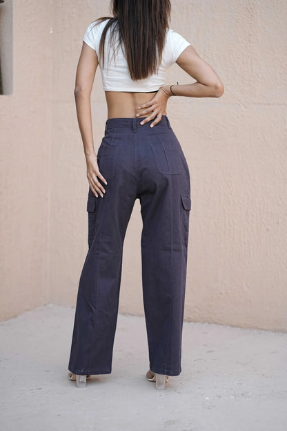 Women’s High-Waist Straight Fit Utility Cargo Pants Navy Blue