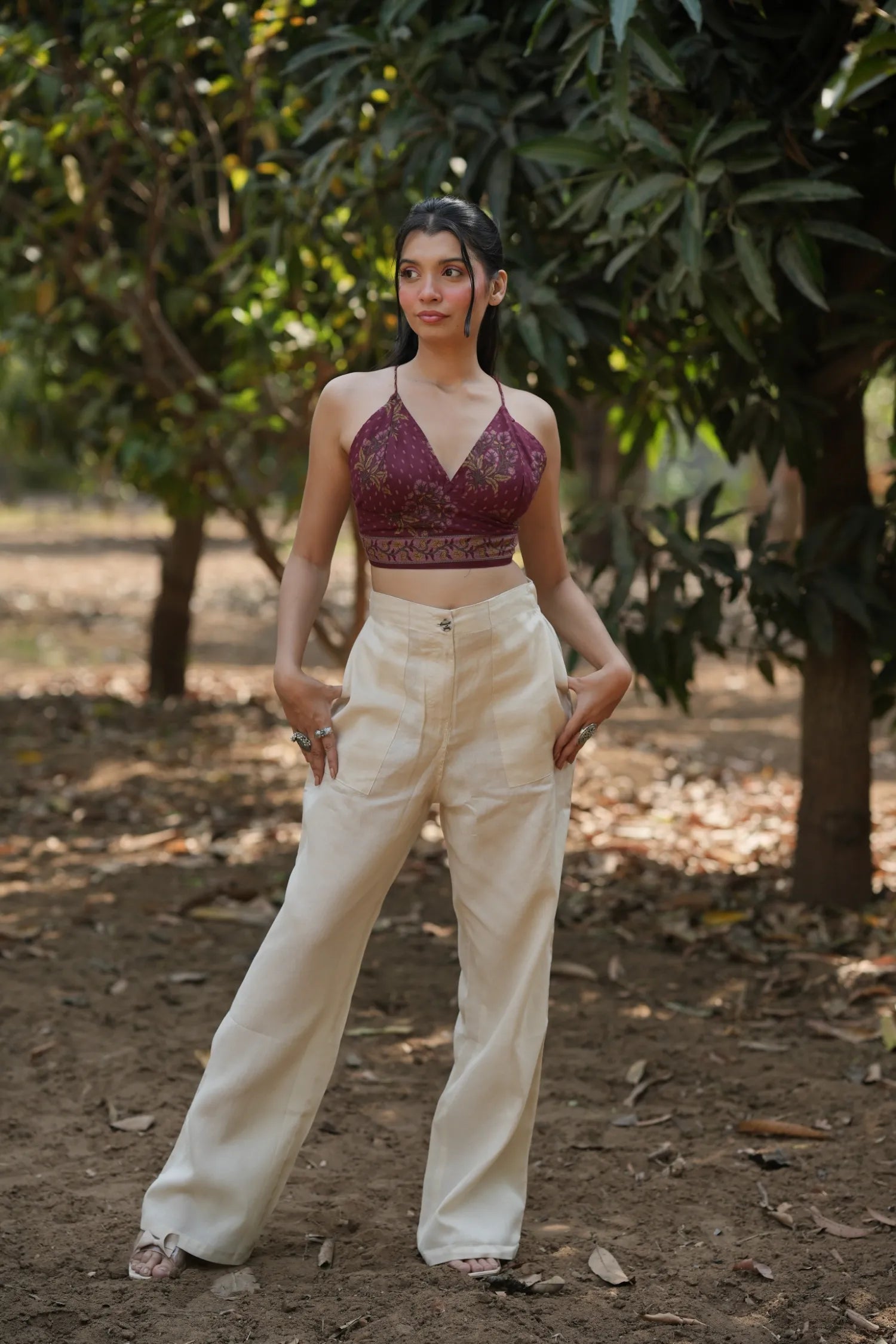 Wine Floral Buta Bralette