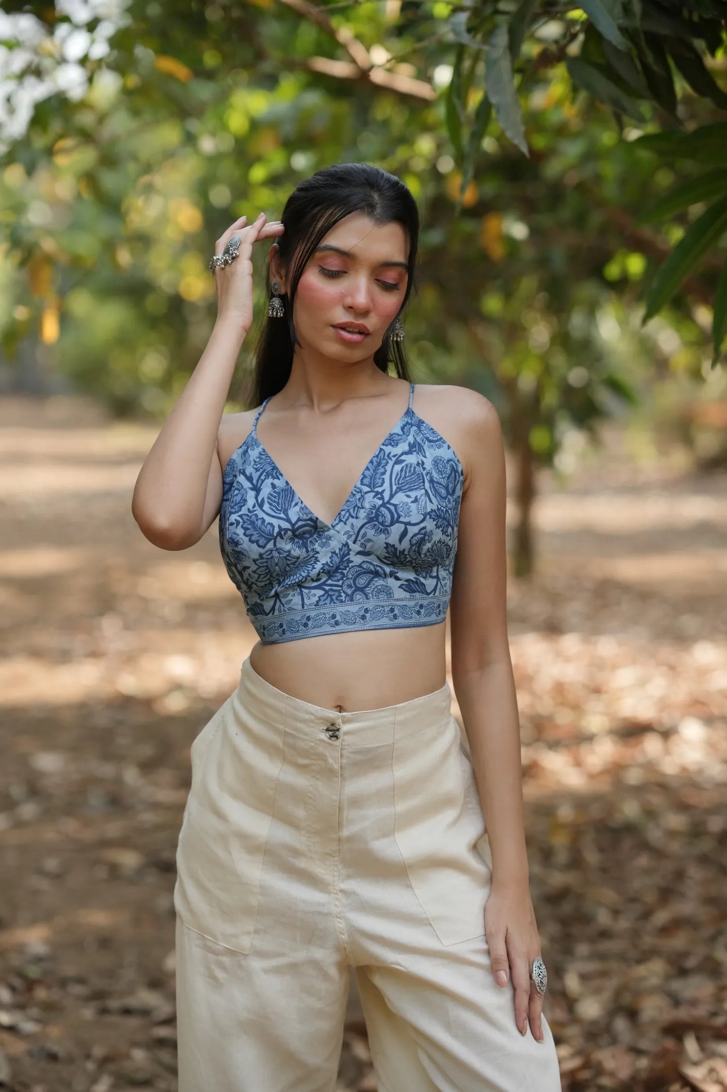 Sky Blue Buta Floral Bralette